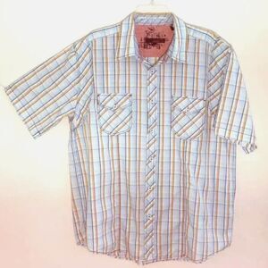 AXIS PREMIUM XL 100% Cotton Men's Casual Short Sleeve Shirt Blue Multi Plaid New